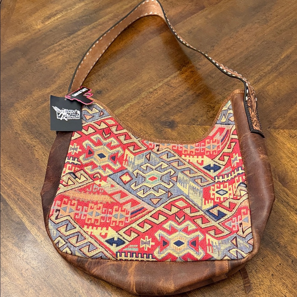 Aztec-Inspired Brown Leather Hobo Bag